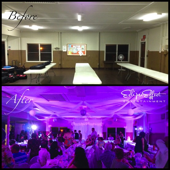 Before and After of Papaikou Community Center Wedding Lighting