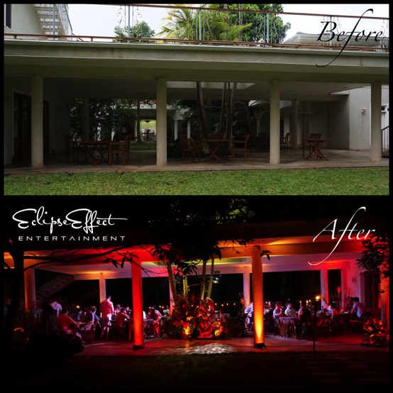 Before and After of a luau set up at Hawaii Island Retreat